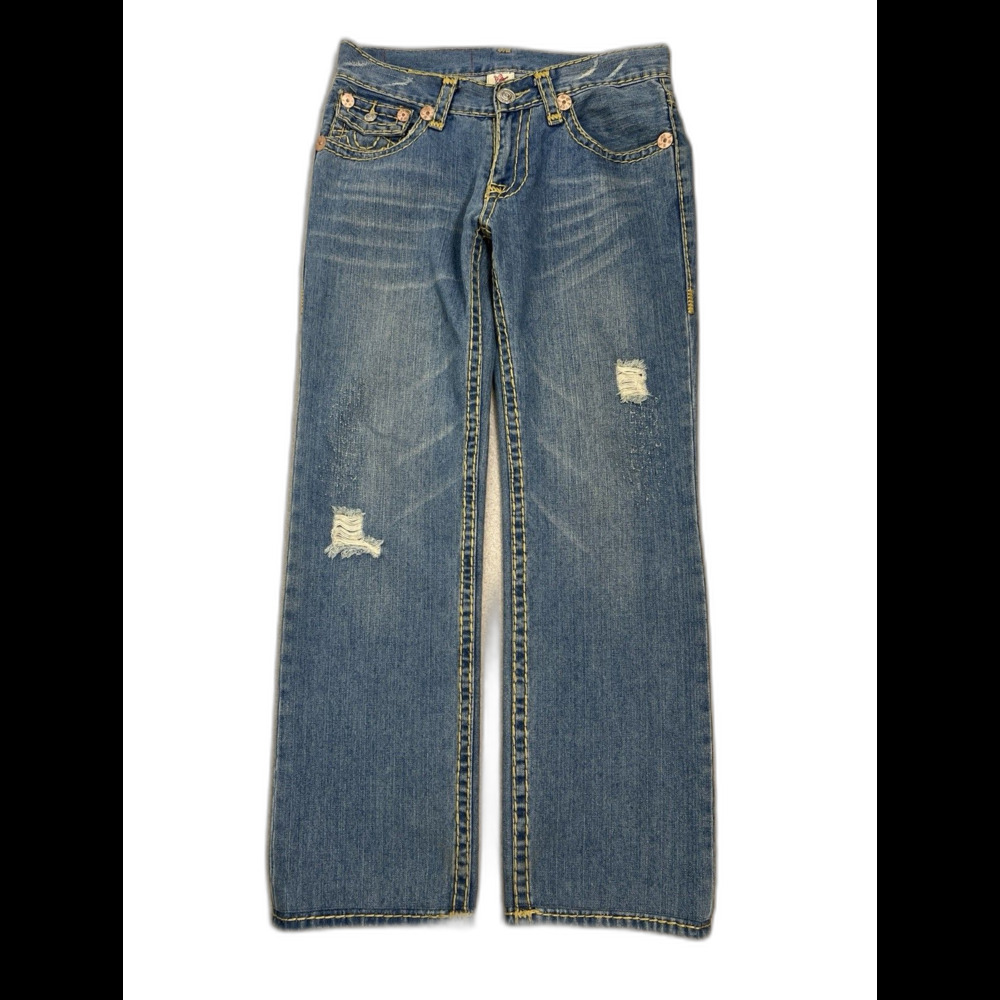 True Religion Jeans 32x33 Billy Super T Bootcut Thick Stitch USA Distress Read